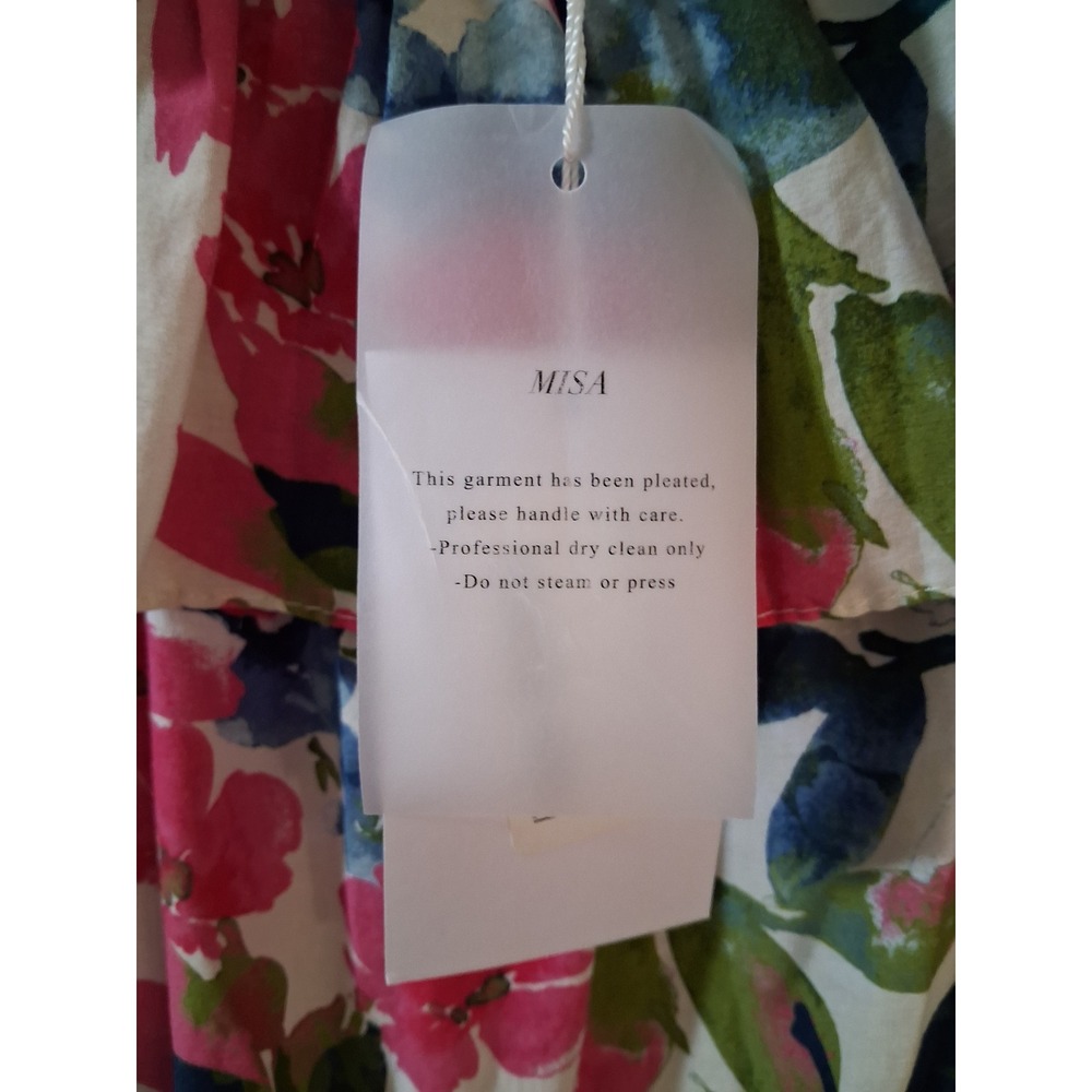 MISA Los Angeles Floral Tie Dye Ruffle Off Shoulder Maxi Dress Pink Blue Size M - Picture 9 of 9